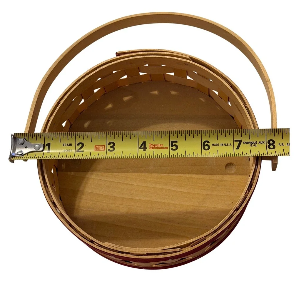 Longaberger‎ 2006 Round Basket Red Accent Woven Wood Swinging Handle l